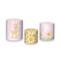 Trio de Capas de Cilindro - Girafa Rosa Cute Aquarela 035 Trio de Capas de Cilindro - Girafa Rosa Cute Aquarela 035