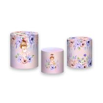 Trio de Capas de Cilindro - Jardim Rosa e Lilás com Meninas Morena 039