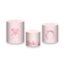 Trio de Capas de Cilindro - Laço Rosa com Flores 059 Trio de Capas de Cilindro - Laço Rosa com Flores 059