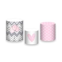 Trio de Capas de Cilindro - Listras Aquarela Rosa 055