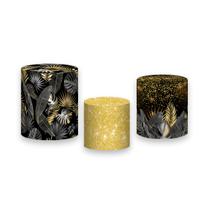 Trio de Capas de Cilindro - Tropical Chique Preto com Dourado 017 Trio de Capas de Cilindro - Tropical Chique Preto com Dourado 017