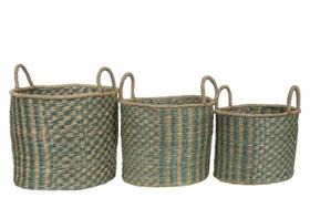 TRIO DE CESTO DECORATIVO SEAGRASS KIT C/3 AZUL e NATURAL - Flor Arte