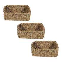 Trio De Cestos Organizadores Decorativos Multiuso Em Fibra Natural Seagrass