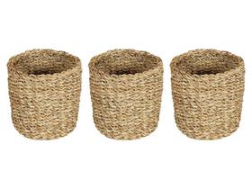 Trio De Cestos Redondos Cachepots Organizadores Em Fibra Natural Trançados