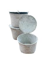 Trio de cestos redondos com tampa de palha branco