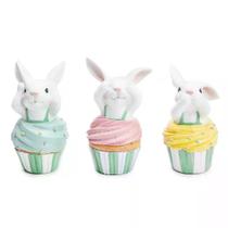 Trio de coelho em resina cupcake sabedoria (color baby)