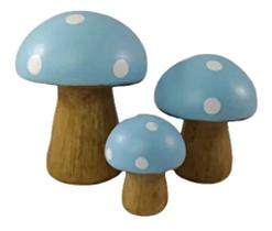Trio de Cogumelo em Miniatura de Ceramica cor Azul - Decore Casa