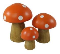 Trio de Cogumelo em Miniatura de Ceramica cor Laranja - Decore Casa