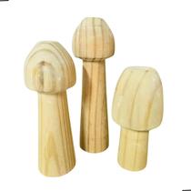 Trio de Cogumelo Pinus Natural Decoração Jardim Fada Festas Casa