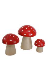 Trio de Cogumelos vermelho de porcelana miniaturas enfeite