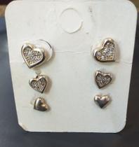 trio de coração em prata 925 cravejado com micro zirconia trio de coração em prata 925 cravejado com micro zirconia