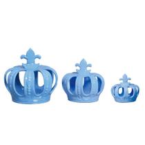Trio De Coroas Imperial Em Cerâmica Decorativa Azul