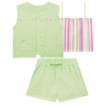Trio de Cropped em Fly Tech com Colete e Shorts em Sarja Daryl com Elastano 76158 Infanti