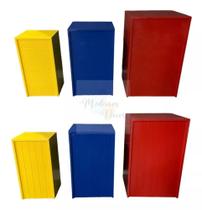 Trio De Cubos 2 Em 1 Festa Mdf Decorado Vermelho Azul Amarelo - MEDEIROS DECOR