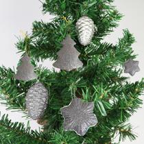 Trio de Enfeites de Árvore de Natal Prateados Decorativos Lindos