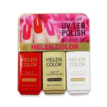 Trio de esmaltes helen color 10 vermelho, branco e gold