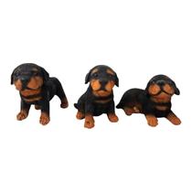 Trio de Estatueta Filhotes Rottweiler Resina Super Realista Decoração Elegante Luxo