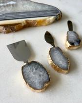 Trio de Facas de Queijo com cabo de Pedra banhada a Ouro