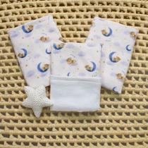Trio de Fraldas de Boca Conforto Dupla Face Plush e Algodão Ideal Para Bebê Suave e Antialérgico