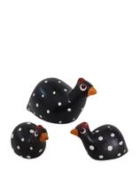 Trio de Galinhas de Angola Angolista de porcelana miniaturas enfeite