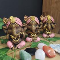 Trio de ganesha envelhecido c/ rosa 11cm - CASA FÉ