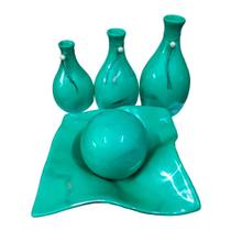 Trio de Garrafas Vasos com Centro de Mesa Prato Fruteira 1 Bola - Tiffany Mescla