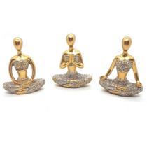 Trio De Ioga Estátua Rezando Meditando Luxo Dourado Brilho - Flash