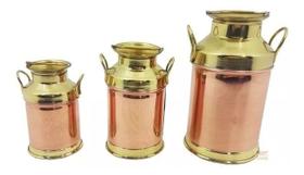 Trio De Leiteirinhas Miniatura Em Cobre E Latão