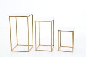Trio de Mesas Cubo Desmontável Dourado Tampo Branco