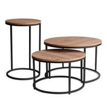 Trio de Mesas de Centro Kira Preta com tampo Antiqua