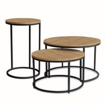 Trio de Mesas de Centro Kira Preta com tampo Truffel