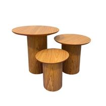Trio de Mesas Laterais Cilindro Redondo Madeira Freijó 31cm 41cm e 51cm
