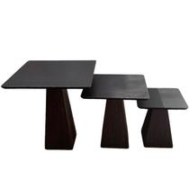 Trio de Mesas Laterais Cone Quadrada Tampo Ébano Base Ébano