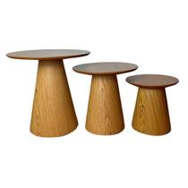 Trio de Mesas Lateral Cone Redonda Freijó