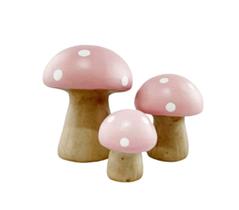 Trio de Mini Cogumelo de Ceramica Miniatura Cor ROSA