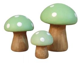 Trio de Mini Cogumelo Verde Claro Decorado de Ceramica - Hp Decor