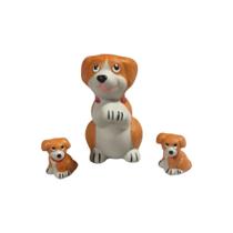 Trio de MINIATURA - CACHORRO Caramelo e filhotes Ceramica - HP Decor
