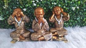 Trio de Monges Budas Japonês Cego Surdo Mudo Decoração Sala - ARTE & DECORAÇÃO