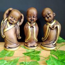 Trio de monges da harmonia envelhecido 17cm
