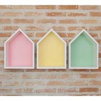 Trio De Nicho Casinha Com Fundo Colorido 40x45x15cm Mdf Trio De Nicho Casinha Com Fundo Colorido 40x45x15cm Mdf