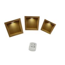 Trio de Nicho Quadrado Simples 31x12 Acompanha Kit de 3 Led Colorido com Controle Mdf Madeira