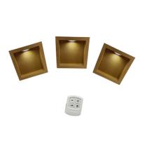 Trio de Nicho Quadrado Simples 37x12 Acompanha Kit de 3 Led Branco com Controle Mdf Madeira