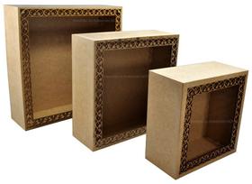 Trio de Nicho Simples Quadrado Arabesco 37x12/ 31x12/ 24x12 Mdf Madeira