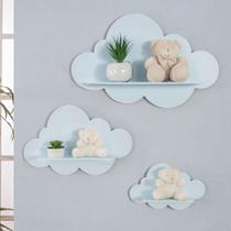 Trio de nichos em mdf para o quarto do bebê modelo nuvem - azul bebê