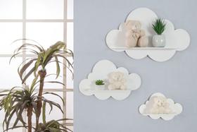 Trio de nichos em mdf para o quarto do bebê modelo nuvem - branco