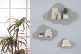 Trio de nichos em mdf para o quarto do bebê modelo nuvem - cinza