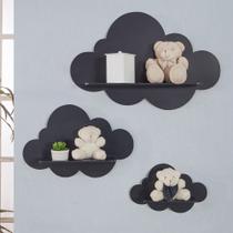 Trio de nichos em mdf para o quarto do bebê modelo nuvem - marinho - LAURABABY