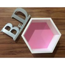 Trio De Nichos Hexagonal Favo Mdf Branco Com Fundo Colorido