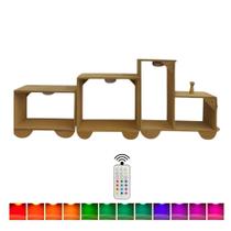 Trio de Nichos Modelo Trenzinho Prateleira Acompanha Kit com 3 Led Colorido Madeira Mdf Trio de Nichos Modelo Trenzinho Prateleira Acompanha Kit com 3 Led Colorido Madeira Mdf