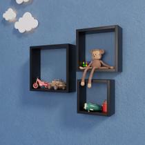 Trio De Nichos quadrado 30/25/20mdf preto 10cm